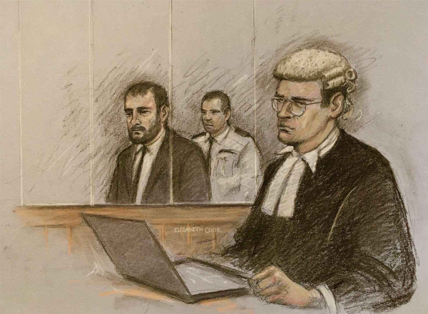 Court artist sketch by Elizabeth Cook of Collin Reeves in the dock at Bristol Crown Court (Elizabeth Cook/PA)