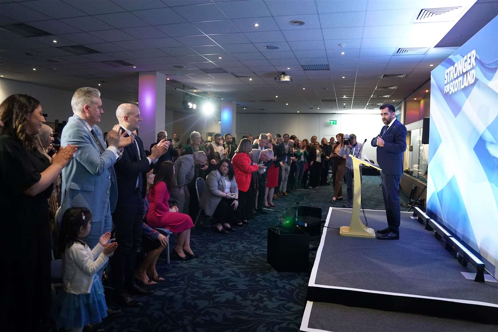 Humza Yousaf gibes a victory speech after being elected SNP leader (Andrew Milligan/PA)