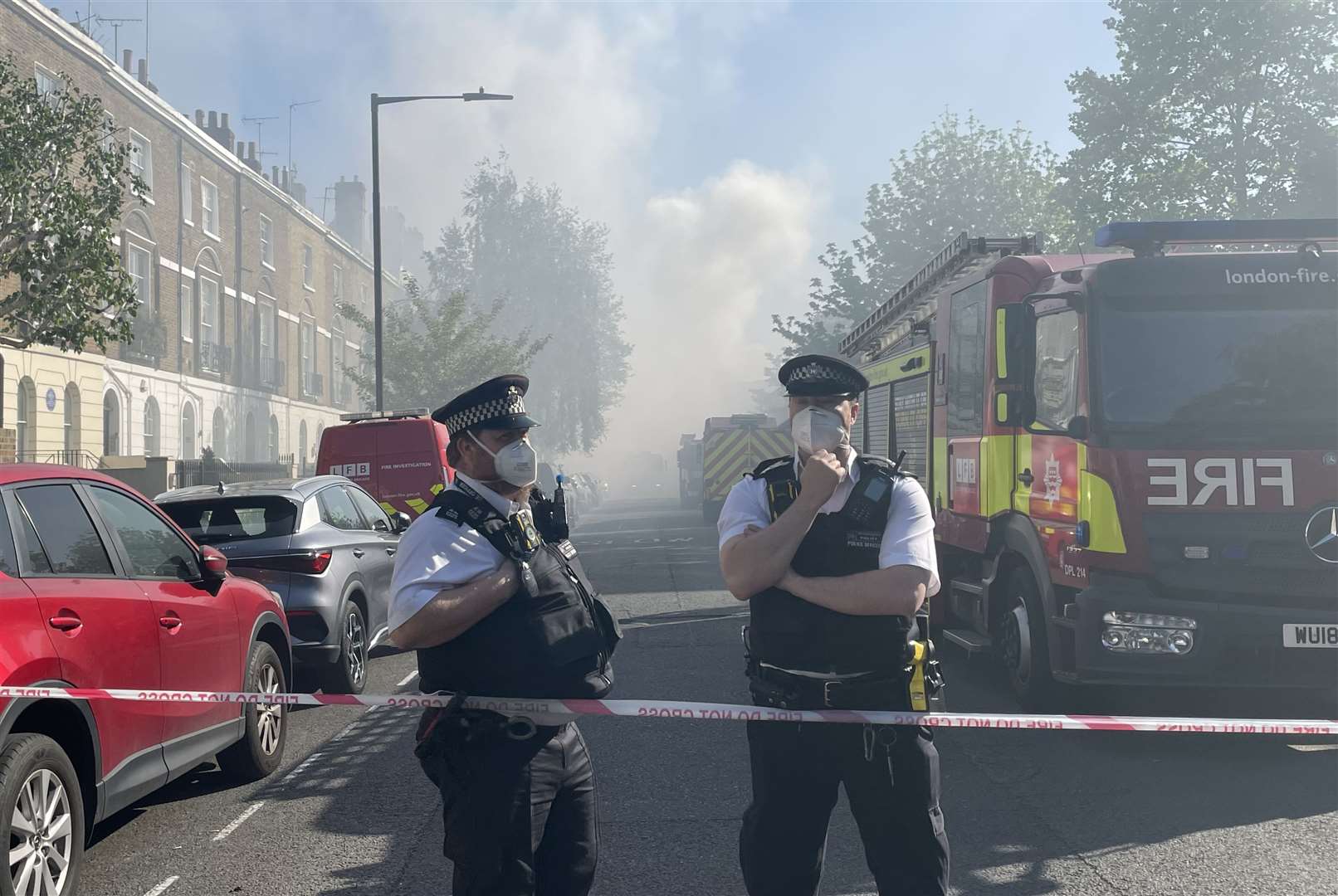 Emergency services at the cordon set up near the electrical substation (Mathilde Grandjean/PA)