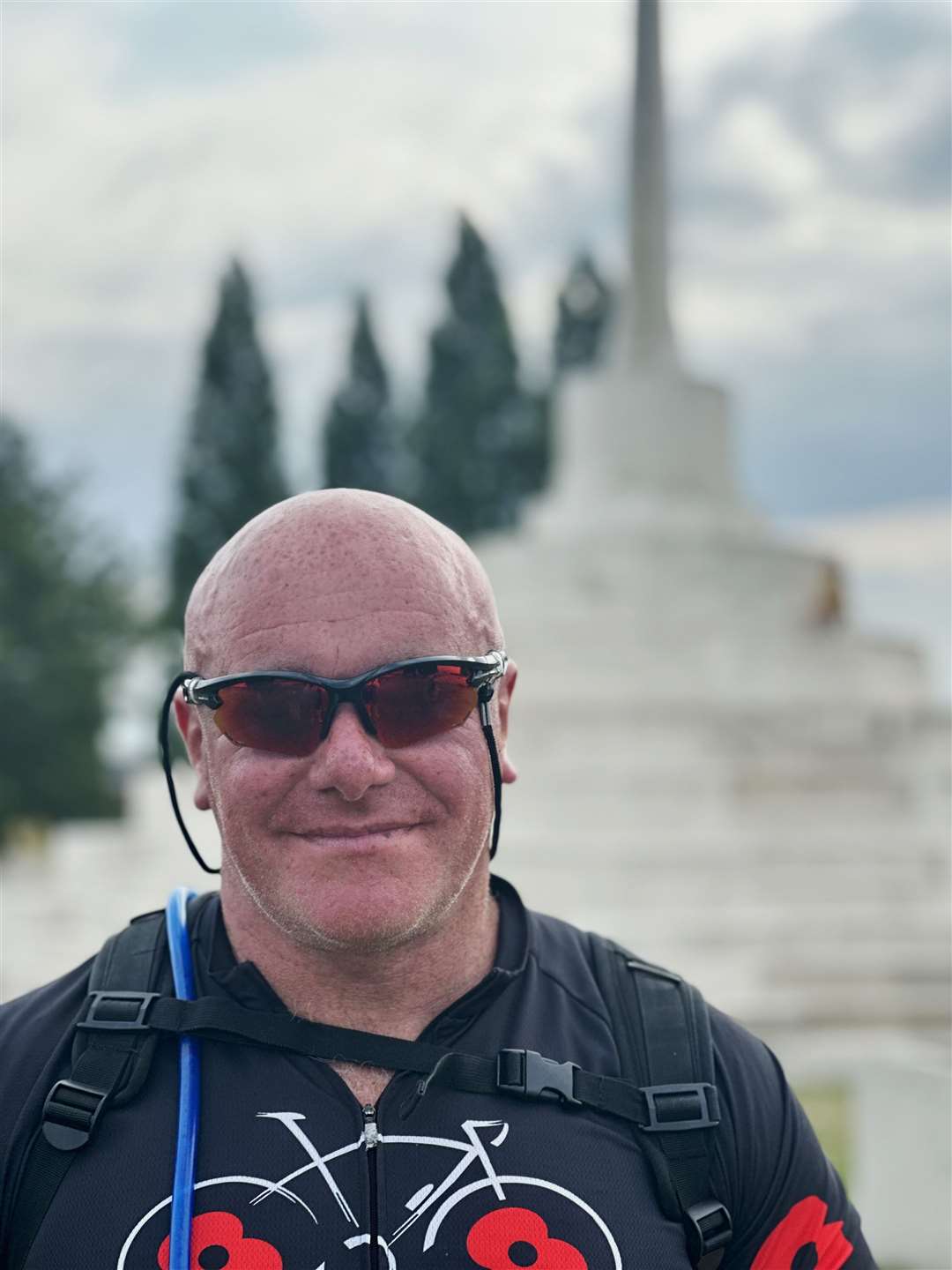 Kev Stewart felt 'pride and gratitude' at seeing the war sites during his 300km cycling trip.