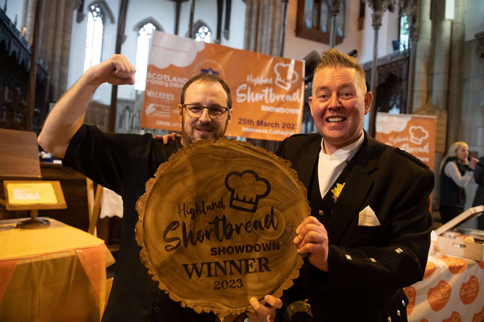 Last year's overall winner Paul Mackintosh from MacKenzie's Bakery, Skye, with competition judge Craig Wilson. Picture: Callum Mackay