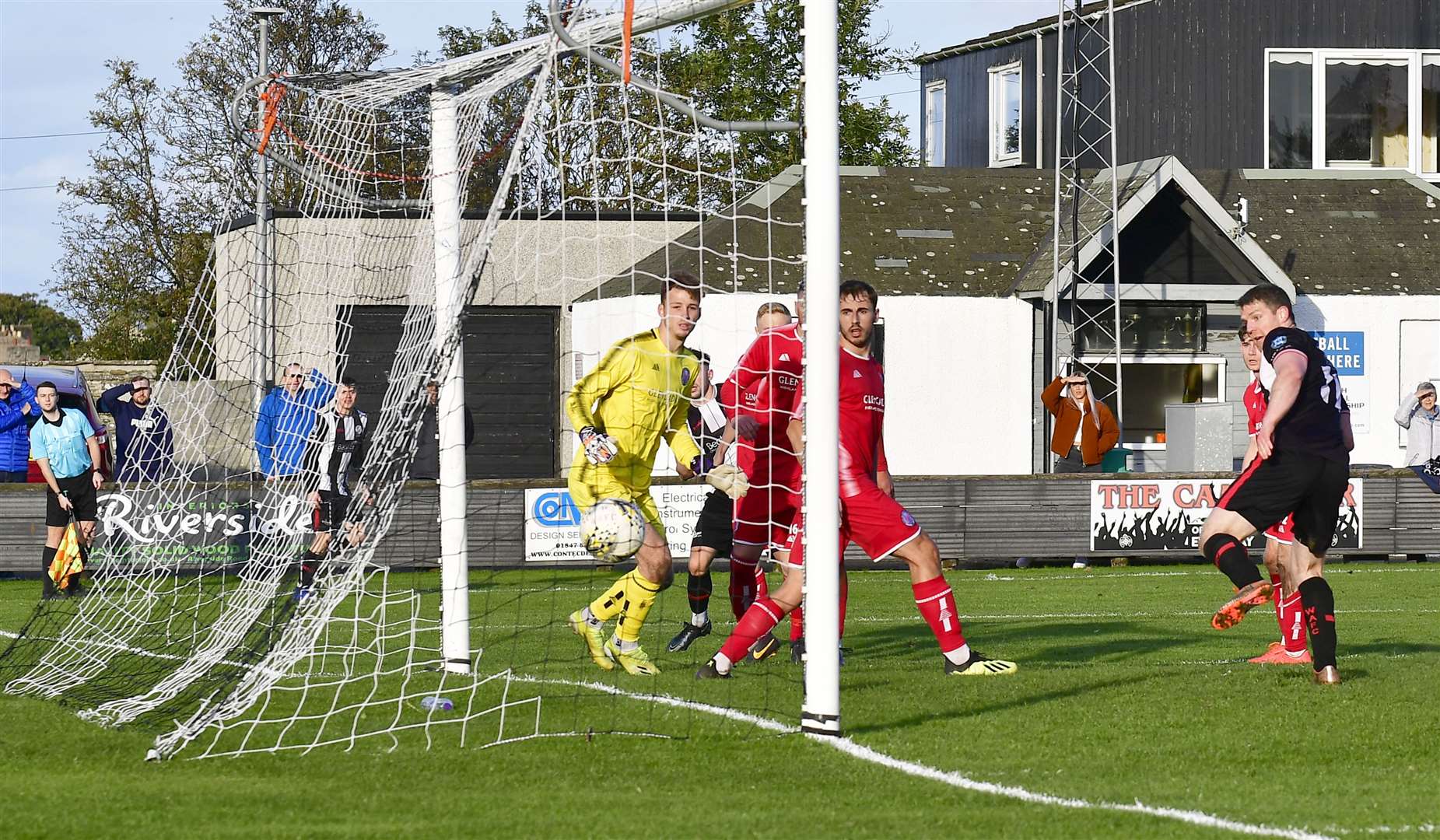 Davie Allan fires the ball into the net in a match against Brechin City at Harmsworth Park in October 2021. Picture: Mel Roger