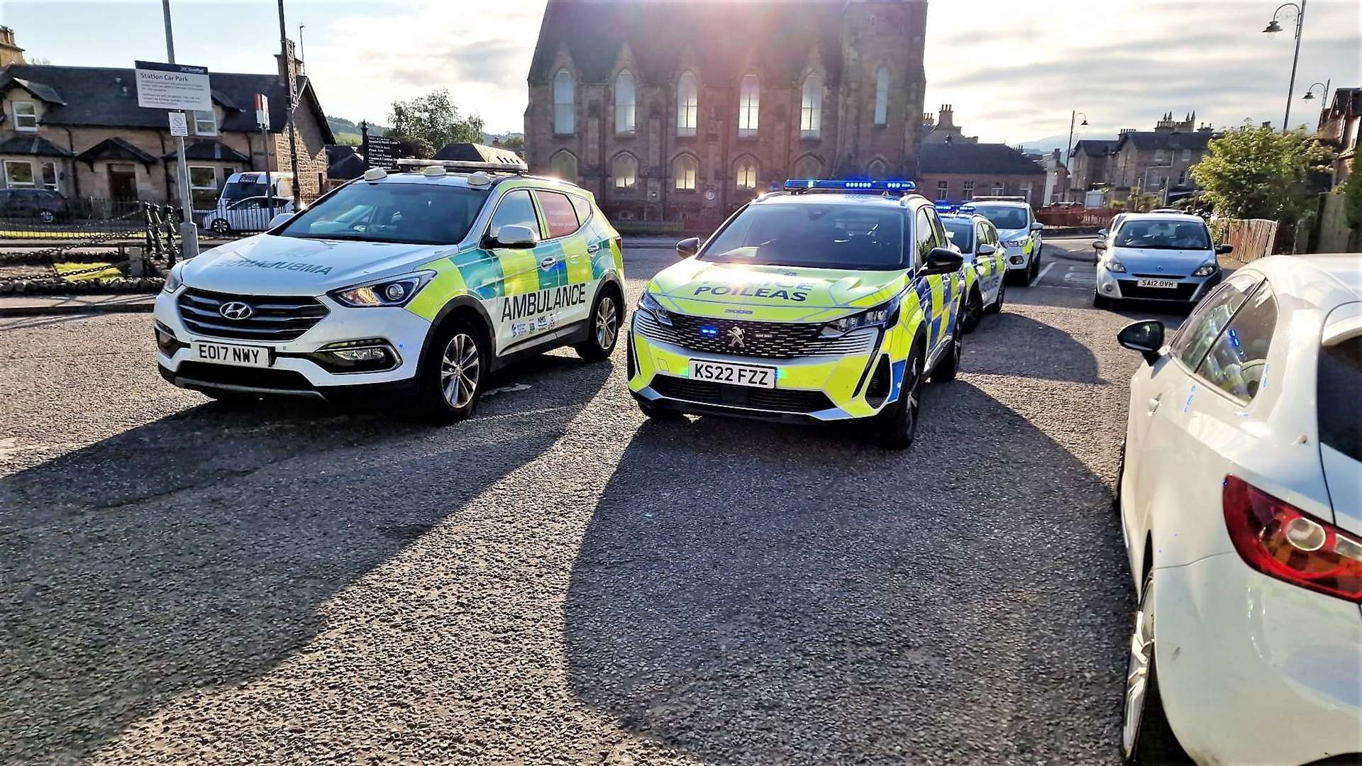 Police vehicles at the scene at Dingwall railway station. Picture: Richard Otley