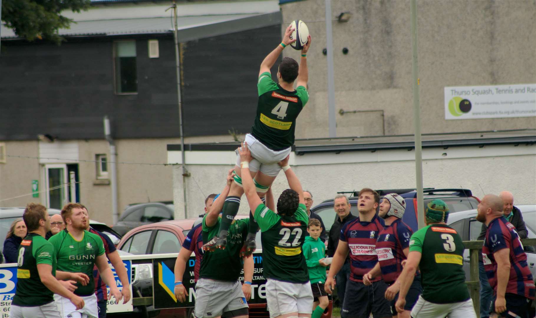 No 4 Kevin Budge catches the ball from a lineout.
