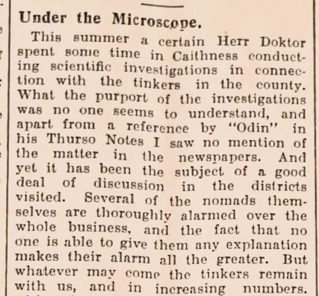 John O’Groat Journal article from September 30, 1938. The Groat picked up on the tensions and concerns and mused as to why no other publications had questioned more deeply the purpose of Abel’s visit and studies.