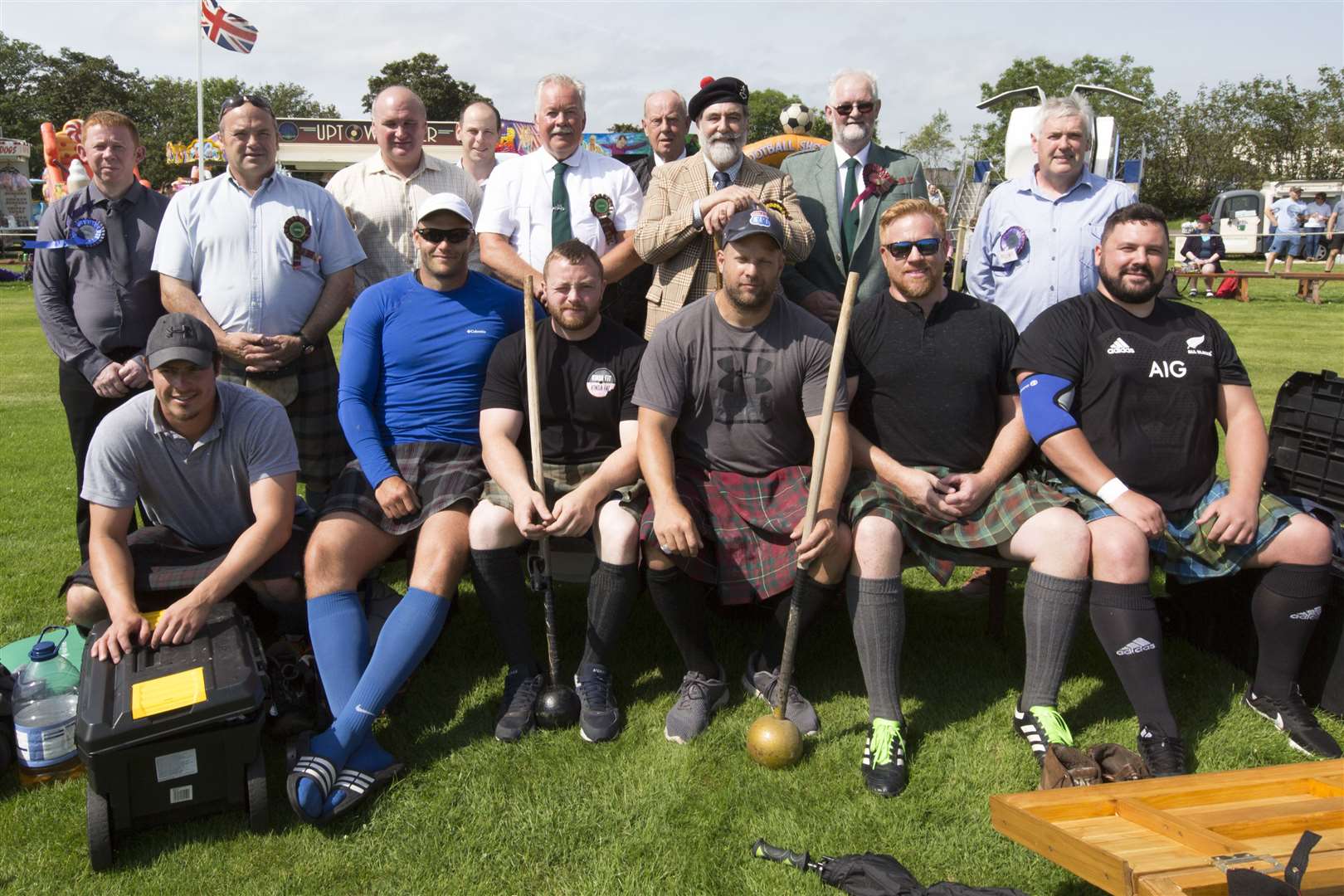 Heavy athletes and officials with chieftain Lord Thurso (centre), president Alistair Swanson (centre, right) and heavy events judge Leslie Oliphant (centre, left) at last year's Halkirk Highland Games. Picture: Ann-Marie Jones / Northern Studios
