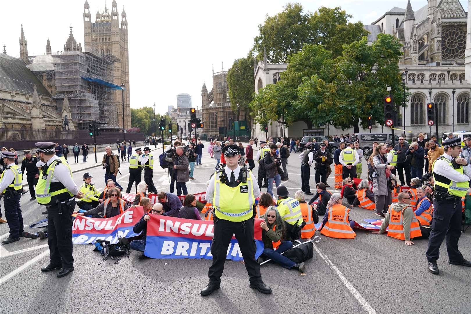 Climate activists from Insulate Britain take part in a demonstration outside the Supreme Court in London’s Parliament Square in October 2022 (Stefan Rousseau/PA)