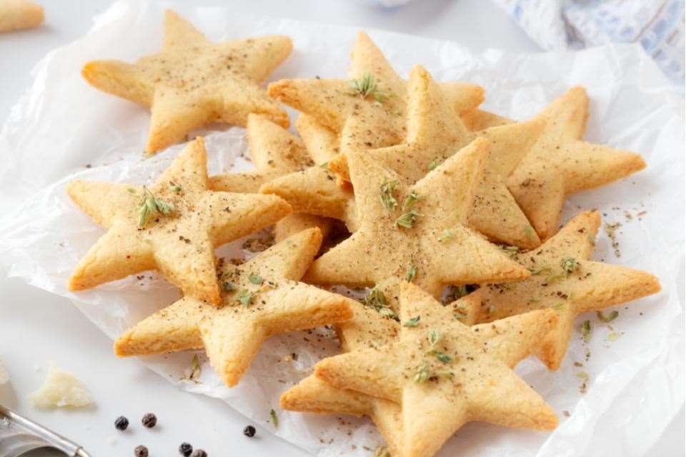Italian shortbread shapes with veggie sticks and dips.