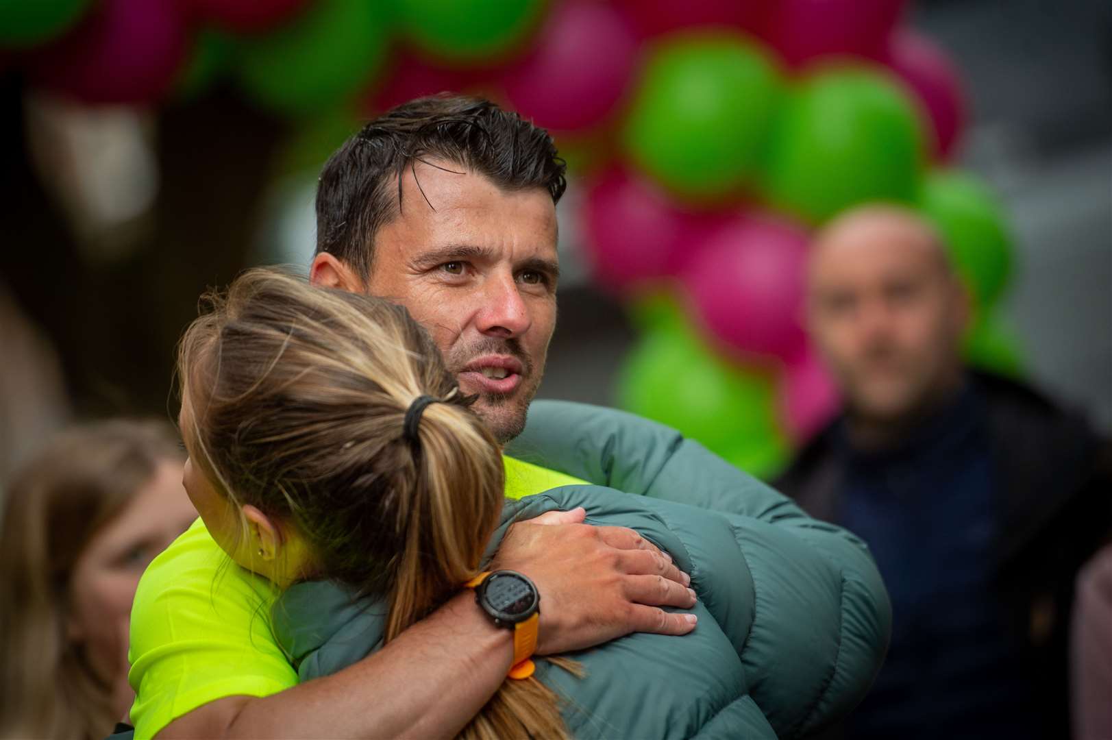 A hug for Steven Mackay from his niece Ellie Fraser at the end of his NC500 challenge in aid of MFR Cash for Kids in May. Picture: Callum Mackay