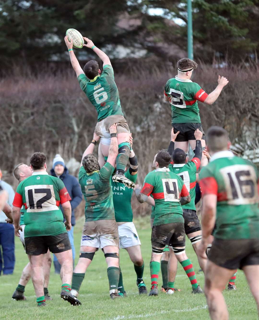 Kevin Brims wins a lineout for Caithness against Highland 2nd XV. Picture: James Gunn