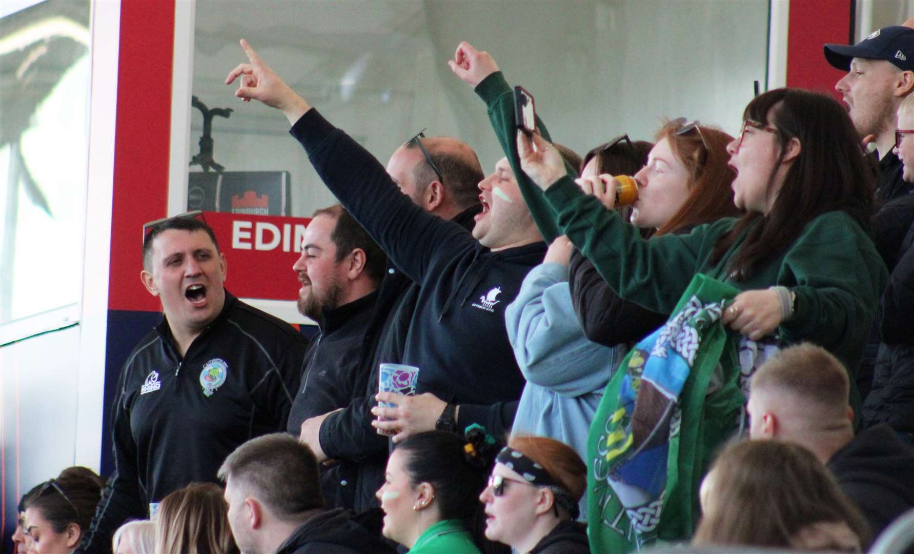 Some of the 100-plus Caithness contingent in the stand at Murrayfield Hive. Picture: Anja Johnston