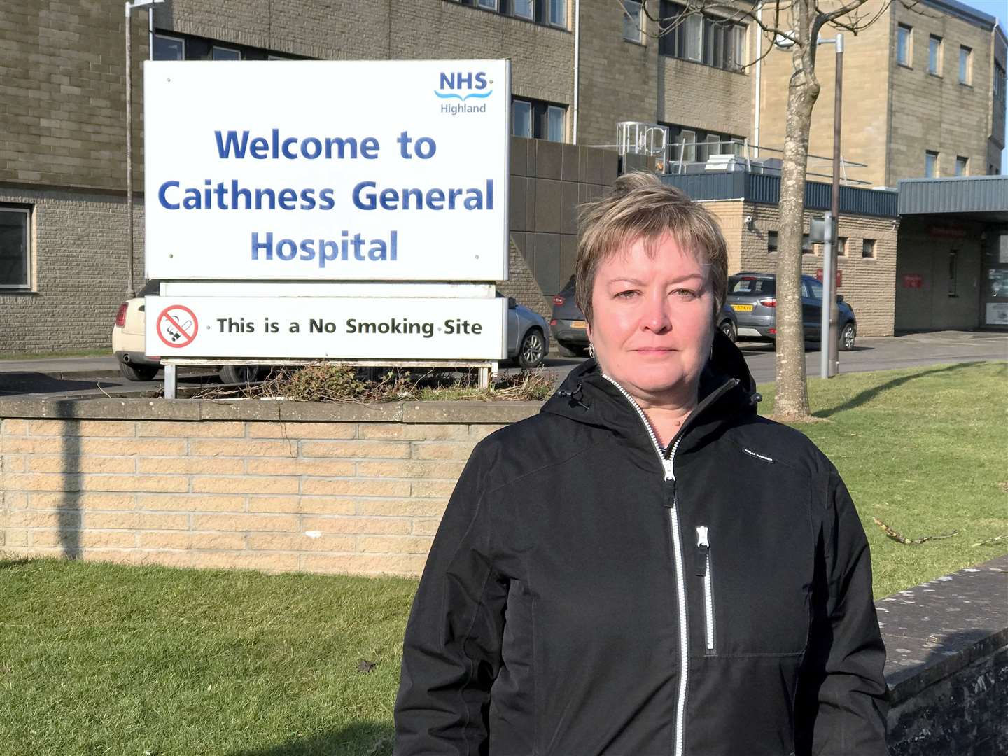 Rhoda Grant outside Caithness General Hospital in Wick.