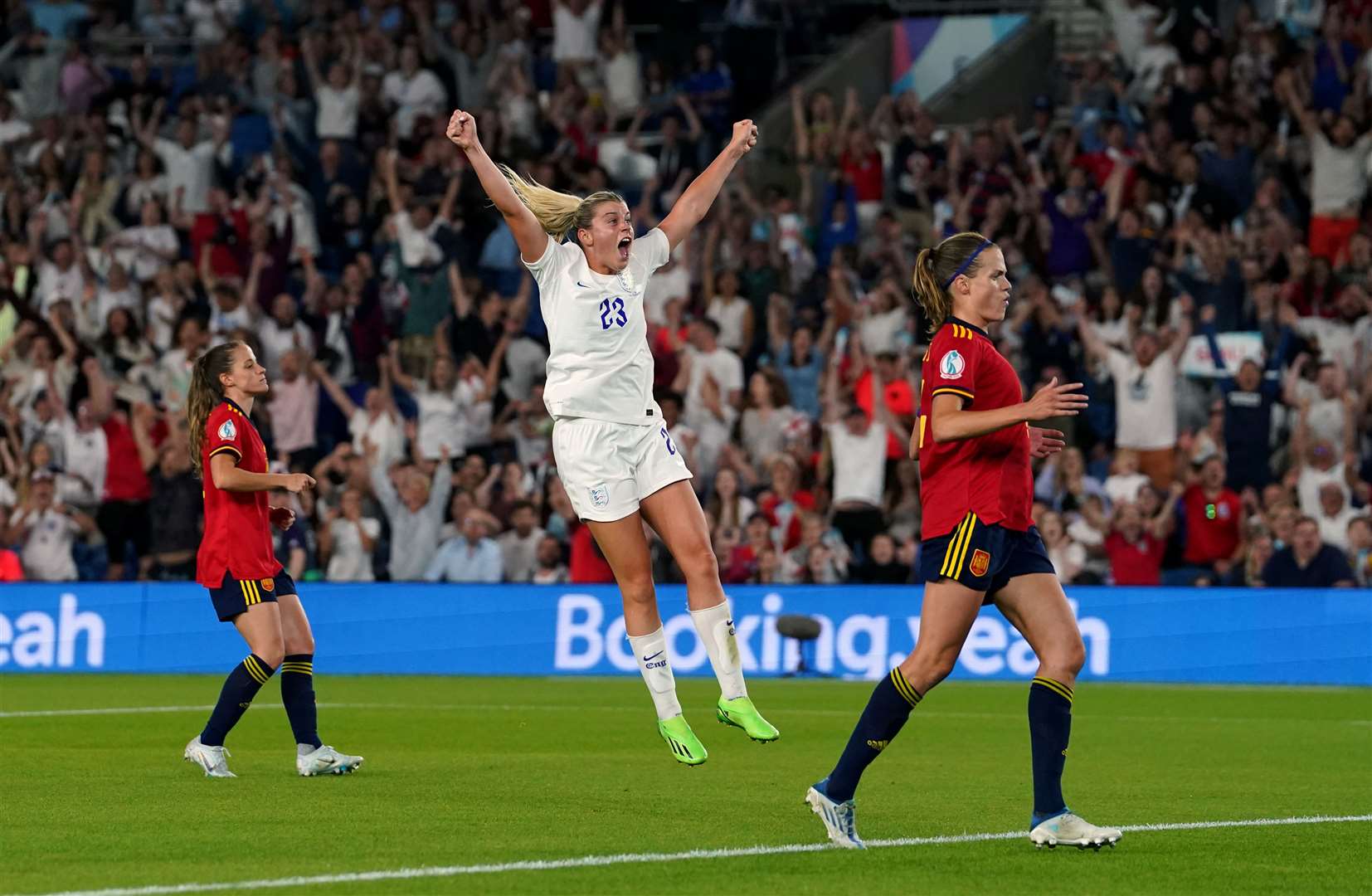 England’s Alessia Russo celebrates during the UEFA Women’s Euro 2022 Quarter Final match against Spain (Adam Davy/PA)