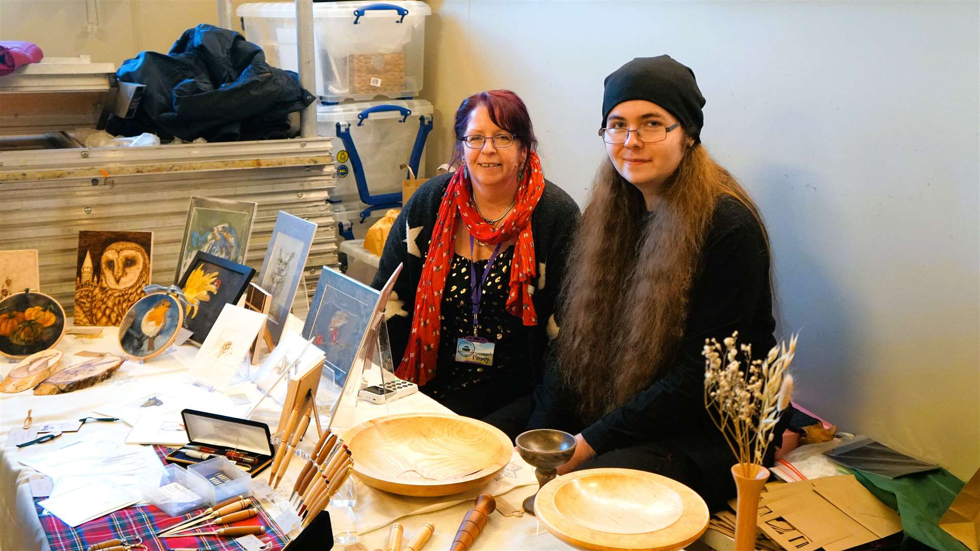 Penny Irvine, who helped organise the event, alongside her son Joshua who had some of his crafts for sale on the day. Picture: DGS