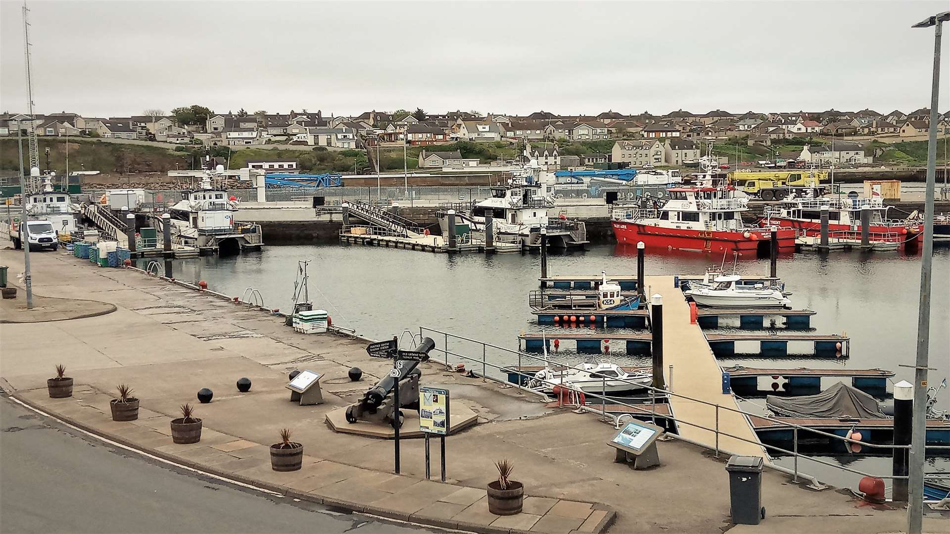 The scene at Wick harbour may look quiet but there was a loud hoot coming from the Seacat vessels. Picture: William Munro