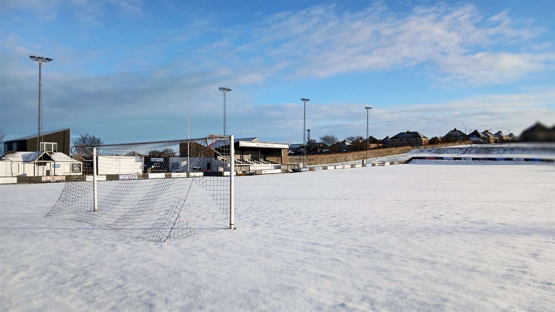 Wick Academy's Harmsworth Park under a light covering of snow earlier this week. Picture: Alan Hendry