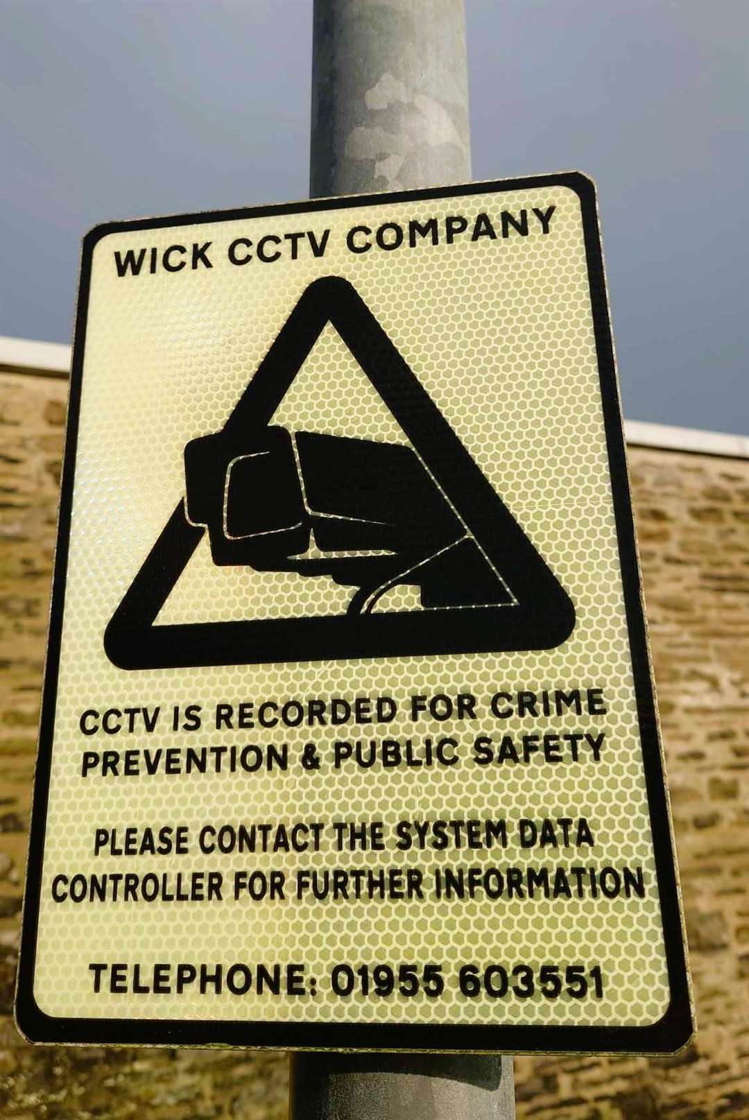 The CCTV sign at a car park near the Highland Council offices in Wick has an unobtainable number.
