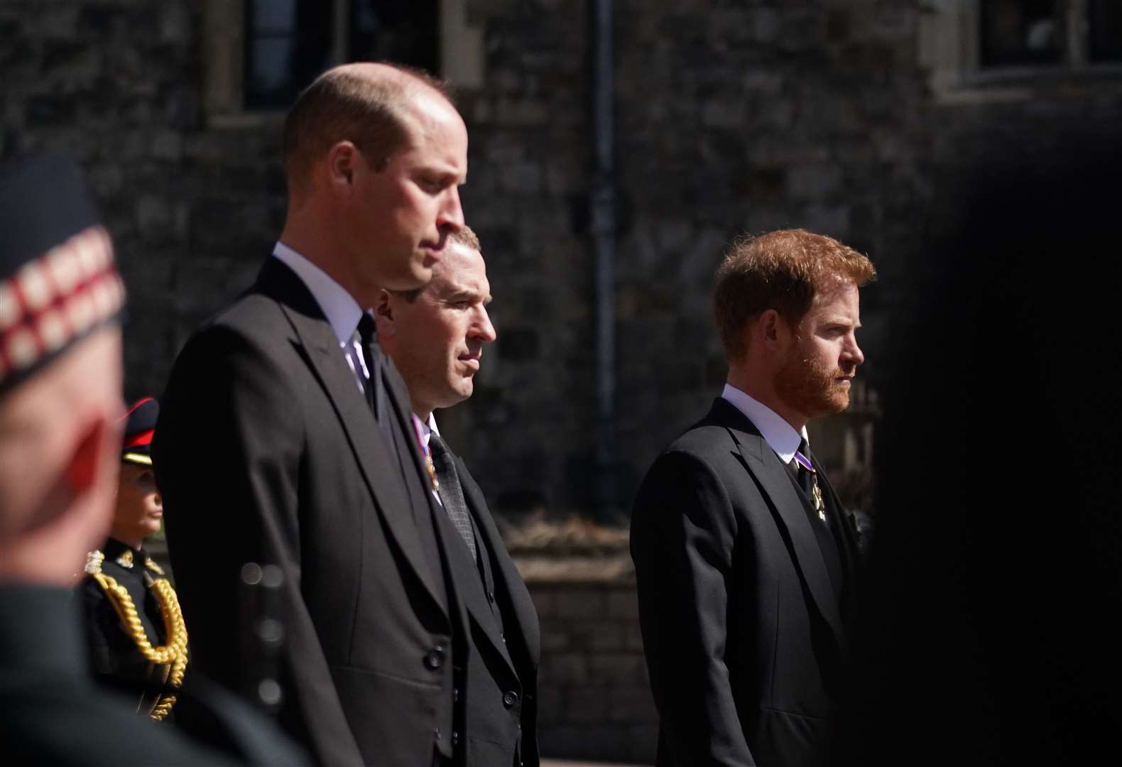 The Duke of Cambridge, Peter Phillips and Duke of Sussex walking in the procession at Windsor Castle (Victoria Jones/PA)