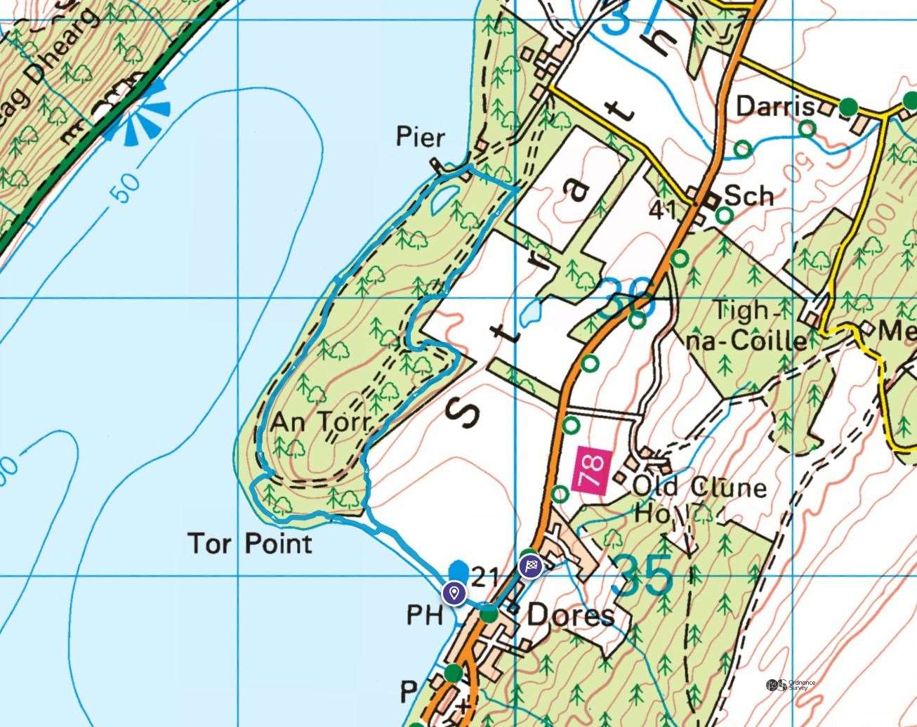 Dores walk. ©Crown copyright 2024 Ordnance Survey. Media 034/24.