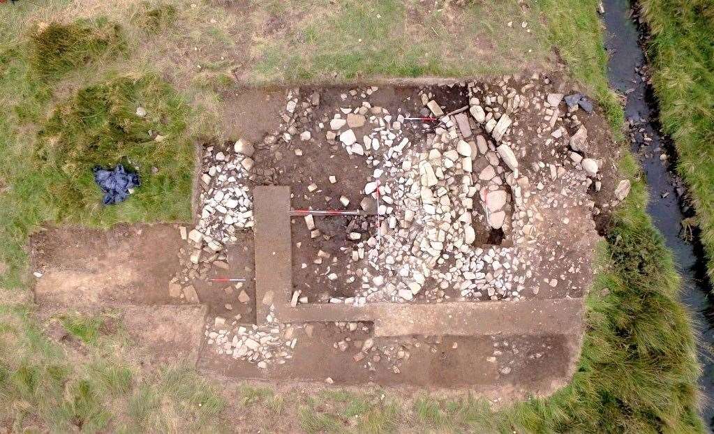 Some clearly defined shapes can be seen from this aerial shot of the dig at Swartigill.