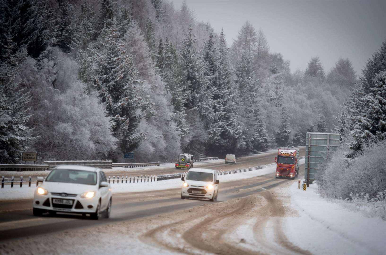 The scene on the A9 south of Inverness today.