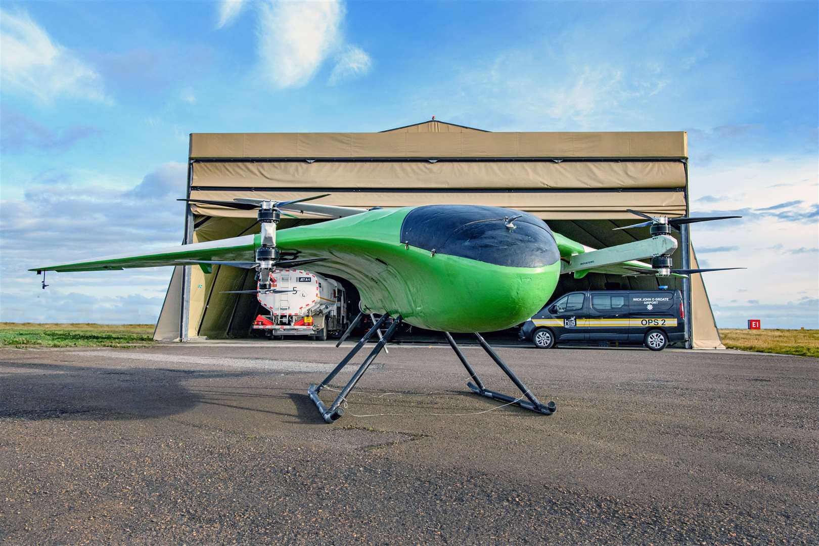 The drone at Wick John O' Groats airport this week. Photo: Angus Mackay