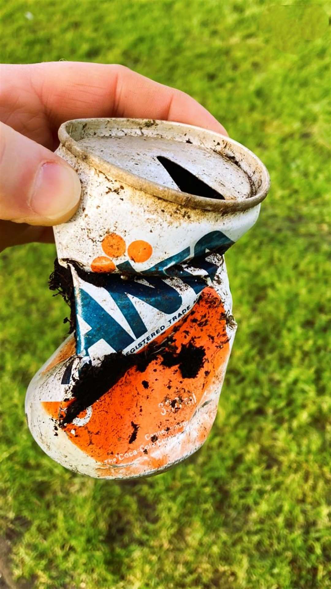 Fanta can found by Allan Bruce during the Wick riverside litter pick on Sunday. The type of ring-pull on the can was changed in 1989 and shows how long-lived some types of rubbish can be.