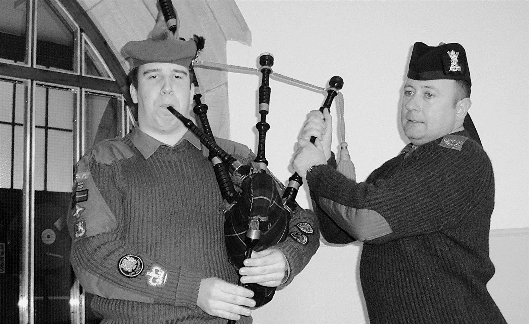 Alan MacDonald (left), from Canisbay, with Cpl Neil McNaughton of Campbeltown at a week-long Army Cadet Force piping and drumming session in Inverness in 2006.