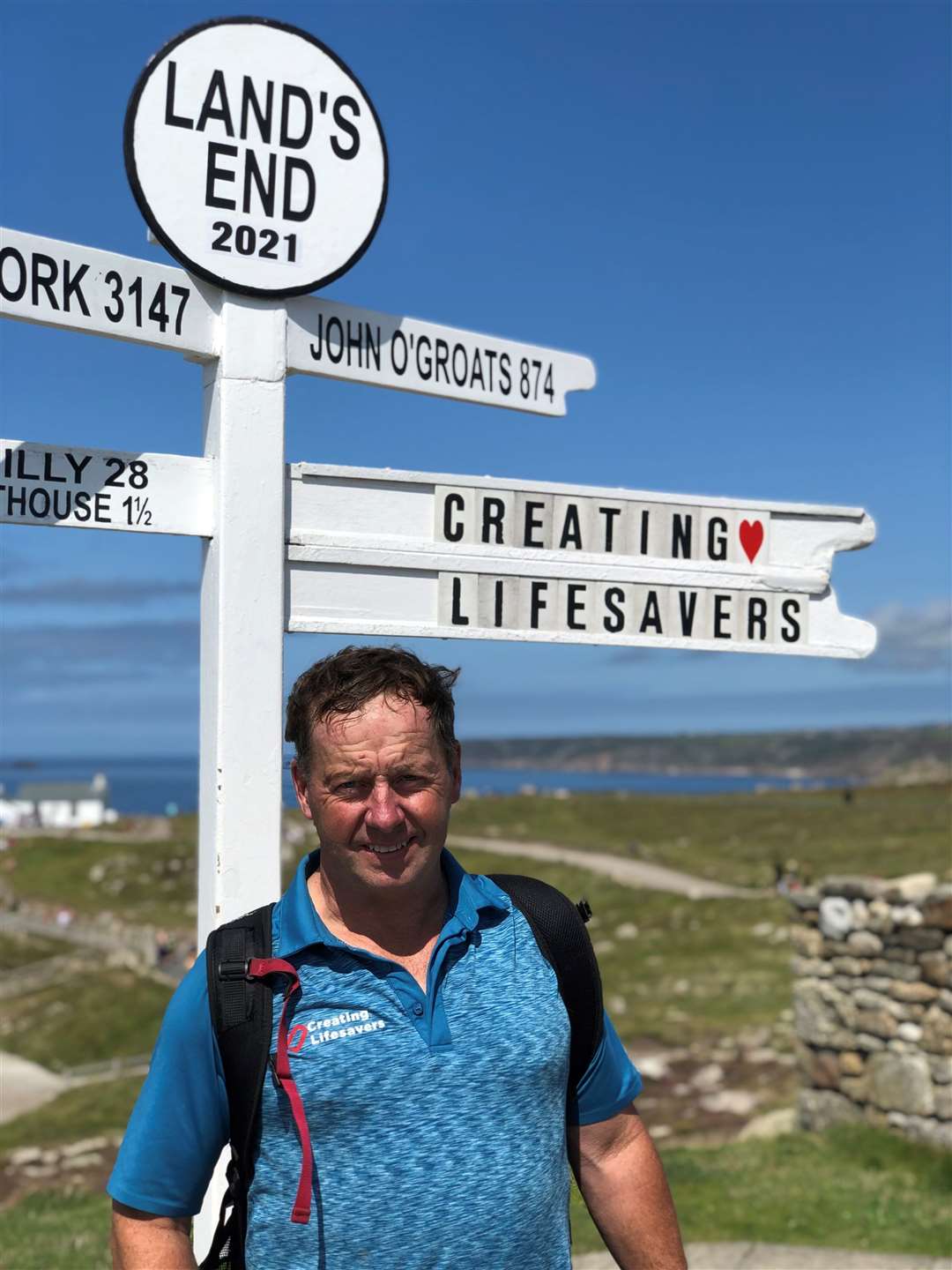 David sullivan at Land's End after completing his marathon trek from John O'Groats