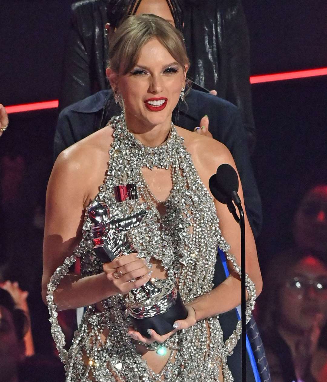 Taylor Swift accepts the award for video of the year for “All Too Well” (10 Minute Version) (Taylor’s Version) on stage at the MTV Video Music Awards 2022 (Doug Peters/PA)