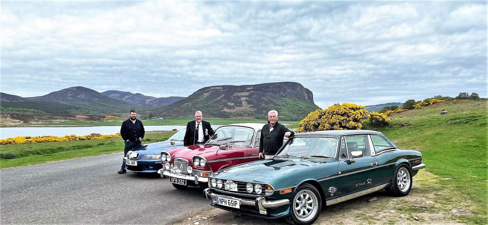 Members of the Caithness and Sutherland Vintage and Classic Vehicle Club who attended the event. From left, James Green beside his 1999 BMW Z3, Bert Macleod with a 1963 Humber Sceptre and Les Bremner next to his 1976 Monarch Triumph Stag.