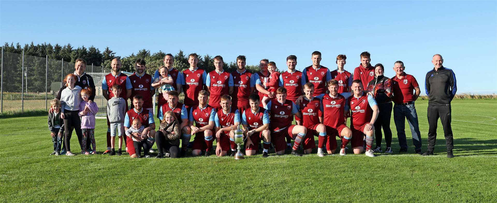 Pentland United players, officials and family members after the league trophy presentation at Ham Park on Tuesday. Picture: James Gunn