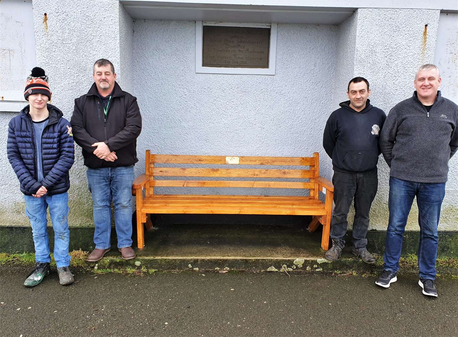 From left: client David Lee Anderson, supervisor Bob Miller, client John Allen and supervisor David Souter after installing the new bench at Thurso's Victoria Walk.