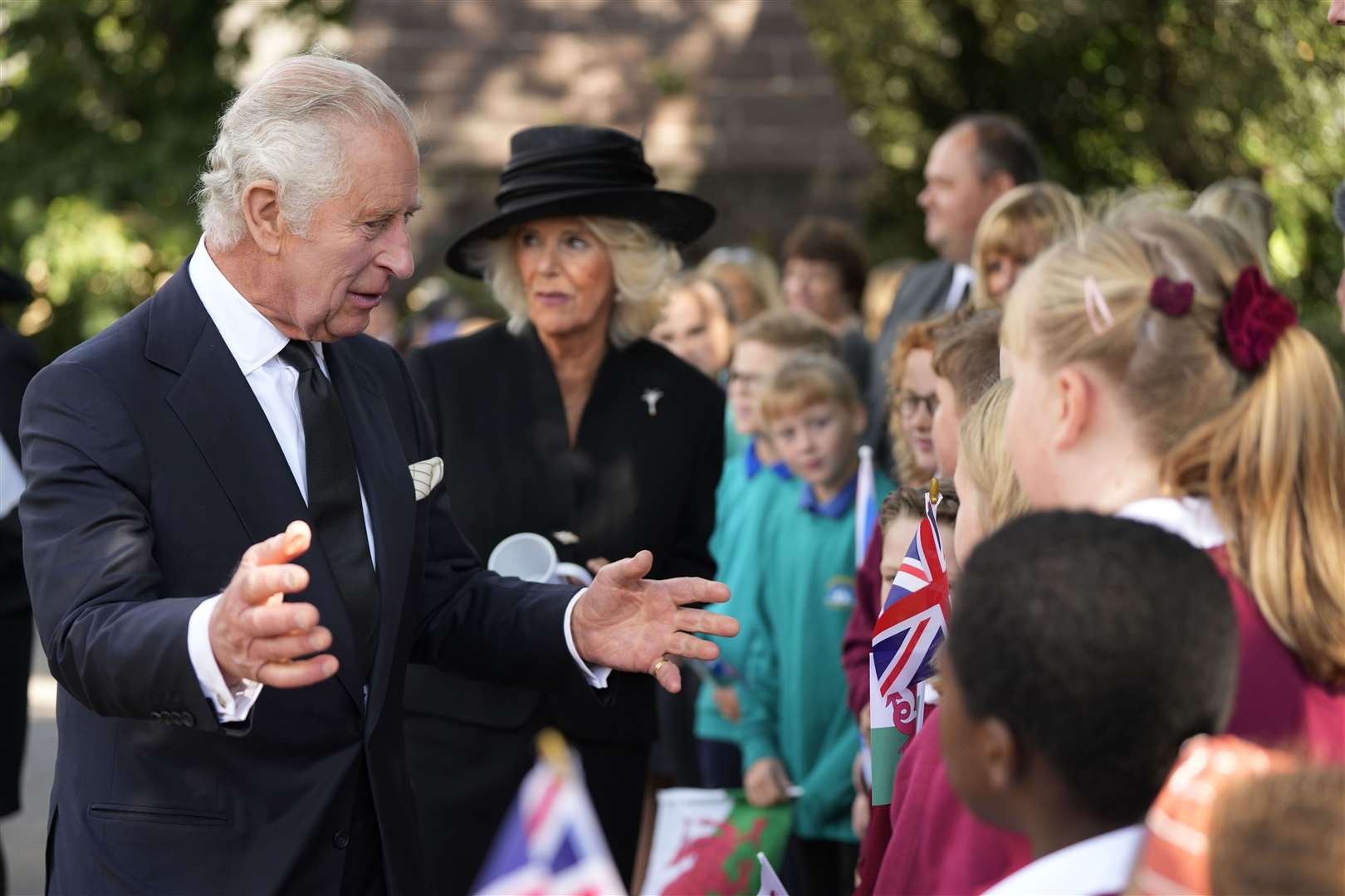 Charles meeting wellwishers after a service at Llandaff Cathedral for the life of Queen Elizabeth II (Frank Augstein/PA)