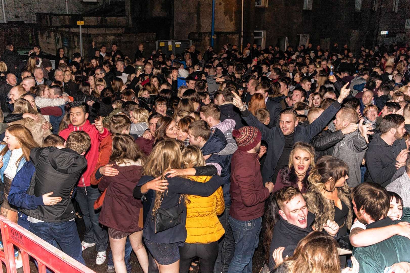 Party-goers celebrate the arrival of 2017 in Wick town centre. Picture: Robert Macdonald / Northern Studios