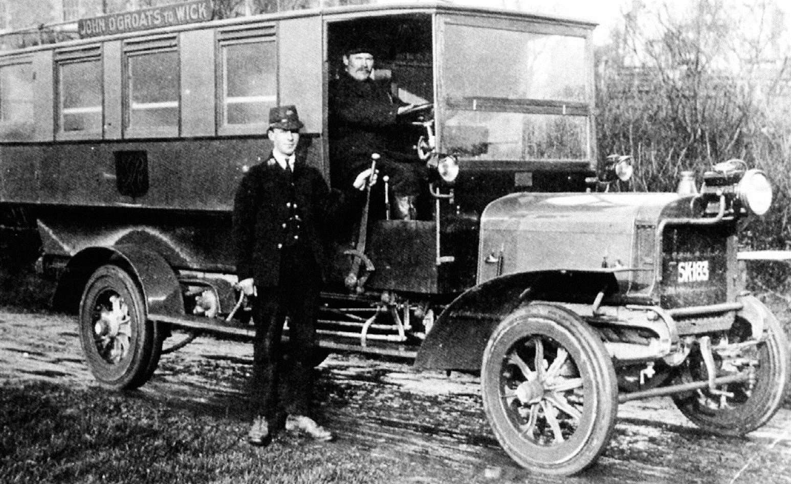This Halley mail car, owned by R S Waters, ran between Wick and John O’Groats from 1913. The driver was Daniel Mowat.