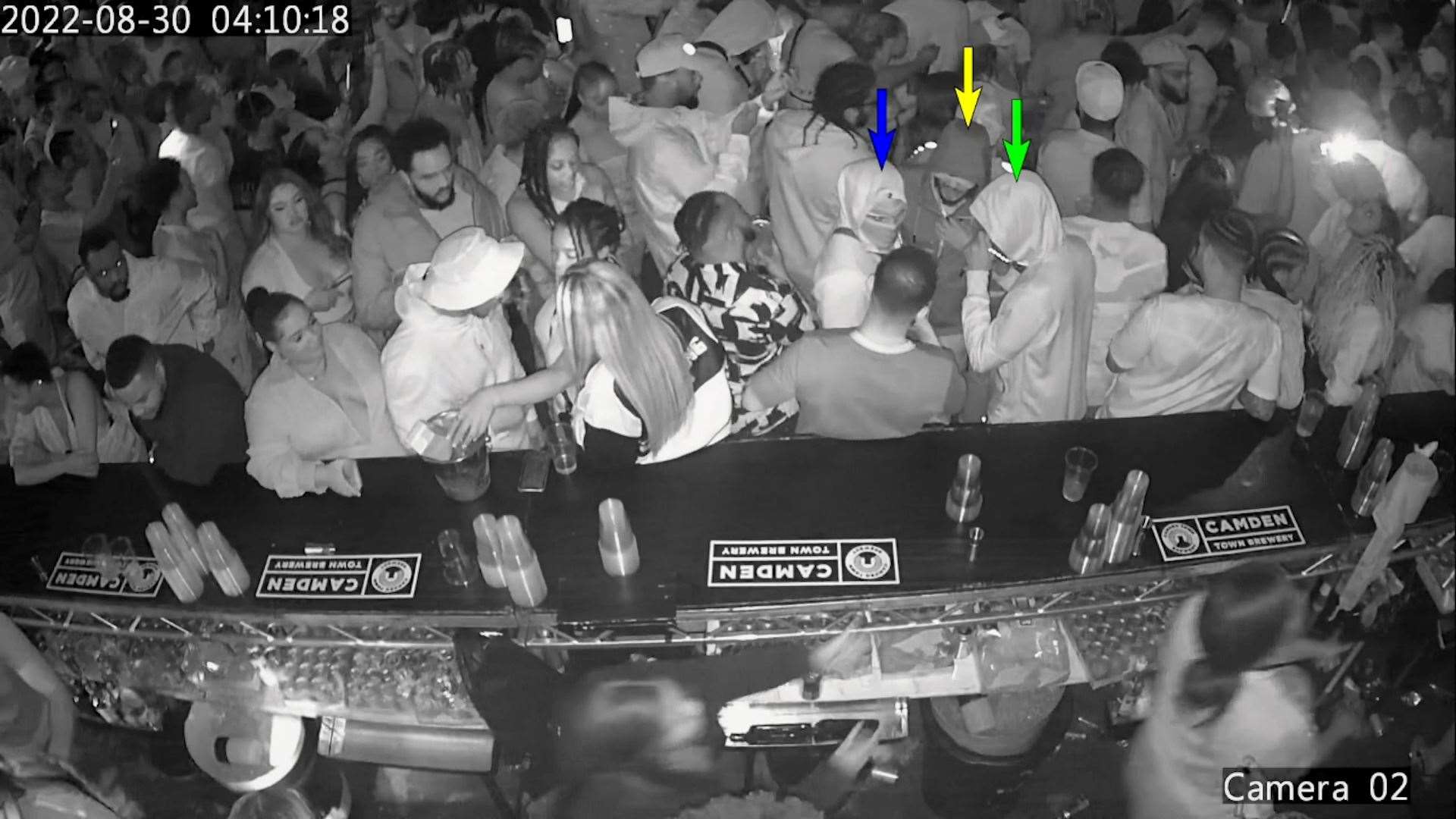 A still from footage of Chris Kaba, arrowed in blue, who allegedly opened fire inside a busy London nightclub (CPS/PA)