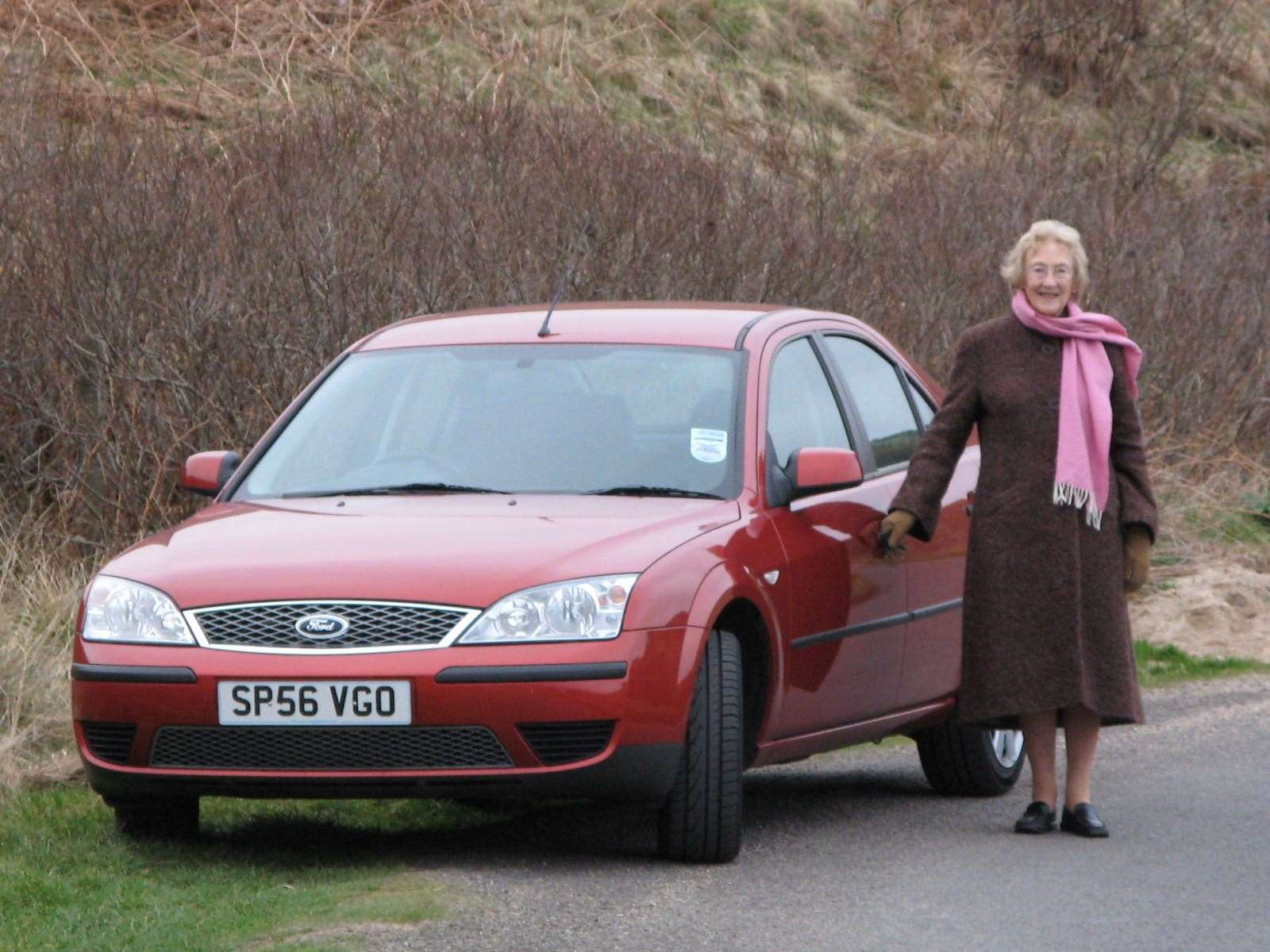 Maive on the road to Caithness to attend the rededication ceremony for her grandfather General Lord Horne at Haster in 2007.
