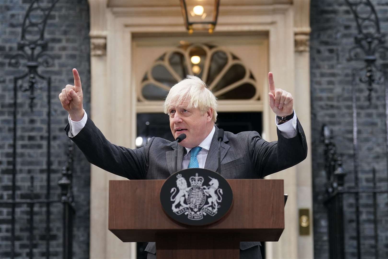 Boris Johnson makes a speech outside 10 Downing Street on September 6 before leaving for Balmoral for an audience with the Queen to formally resign as prime minister (Stefan Rousseau/PA)