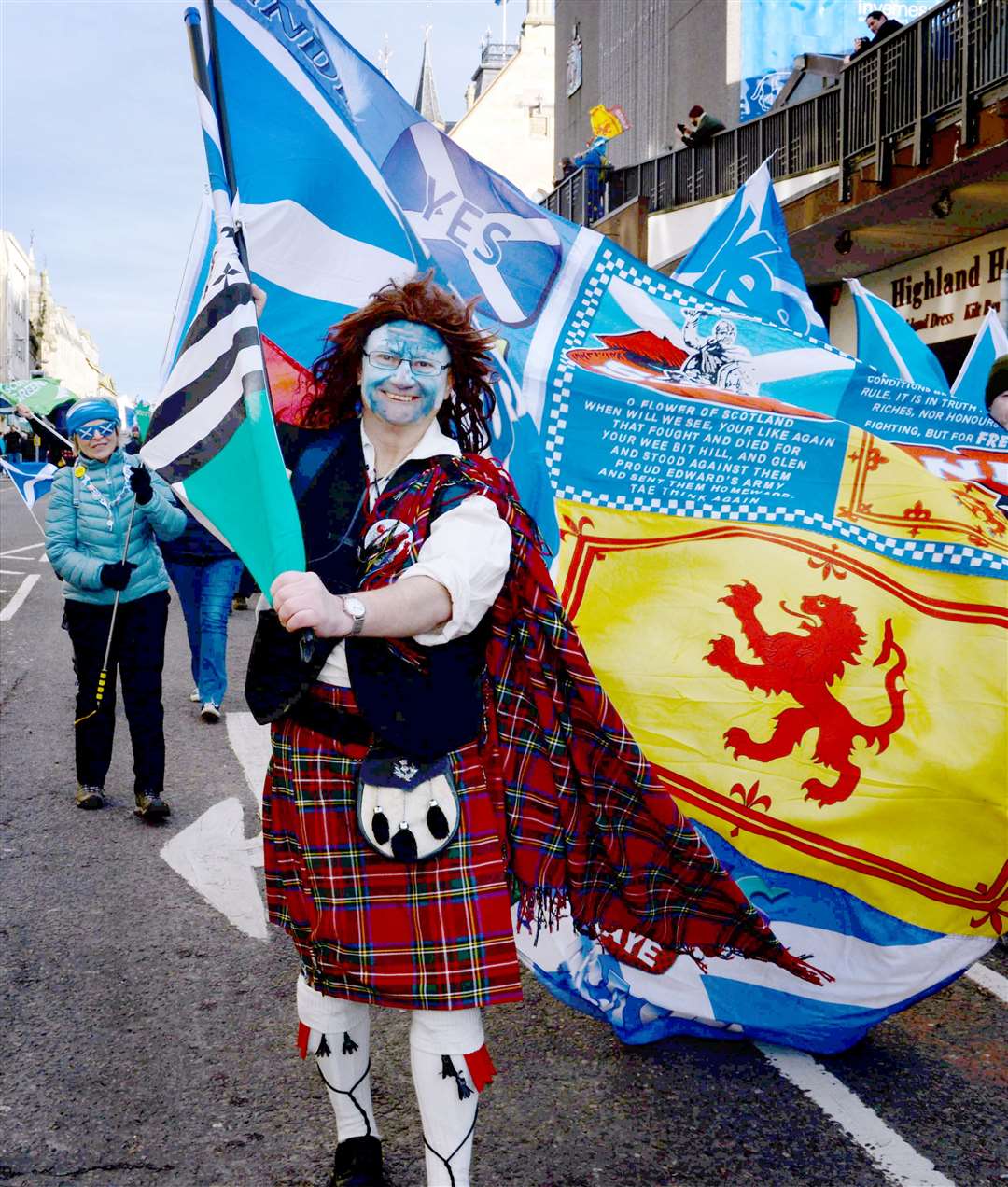 An independence supporter taking part in Saturday's 'Freedom March' in Inverness. Picture: James MacKenzie