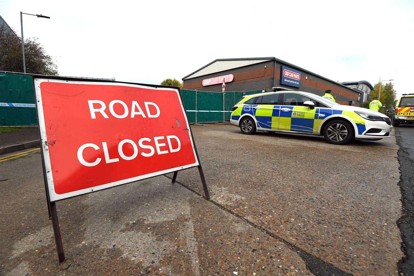 Police at the industrial estate in Grays (Kirsty O’Connor/PA)