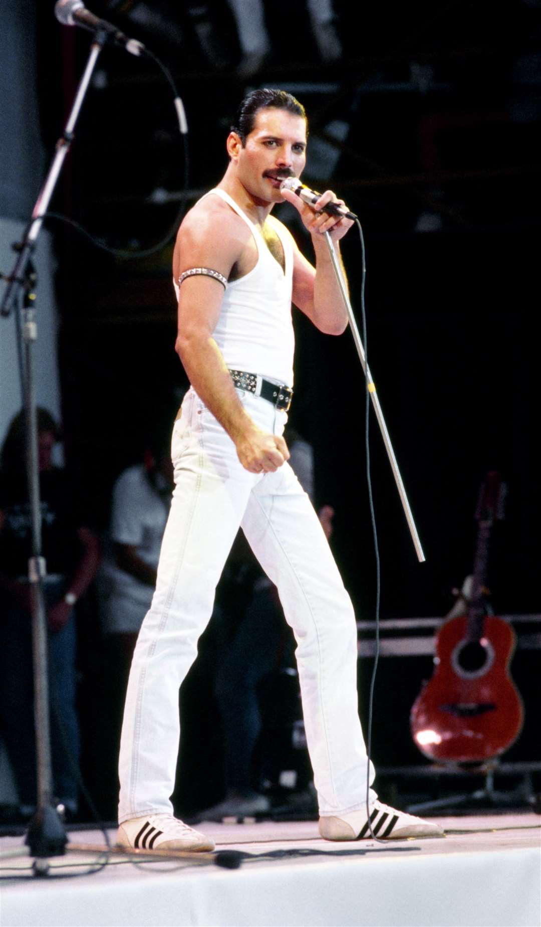 Freddie Mercury during the Live Aid concert at Wembley Stadium (PA)