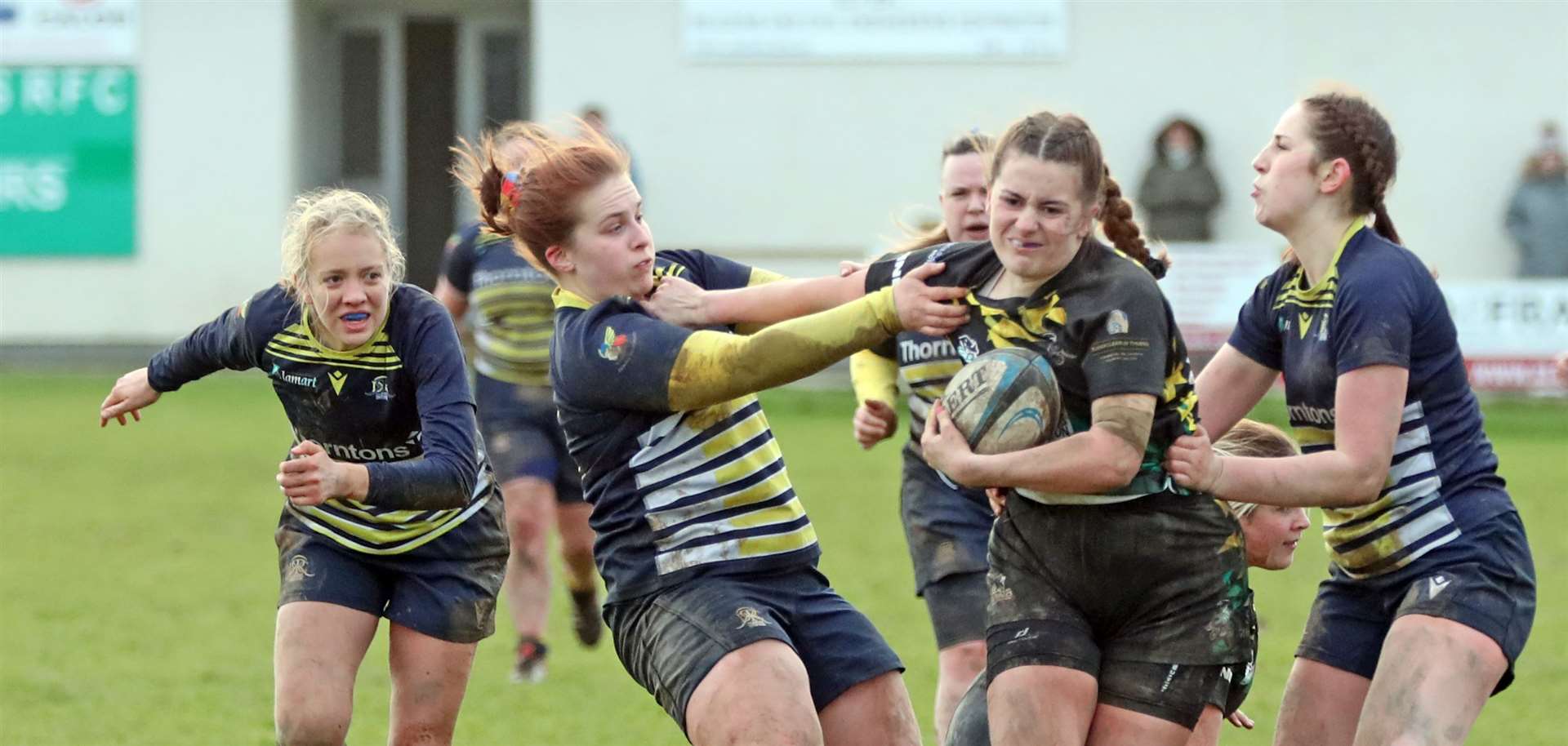 Olivia Henderson tries to force her way through the Dundee defence. Picture: James Gunn