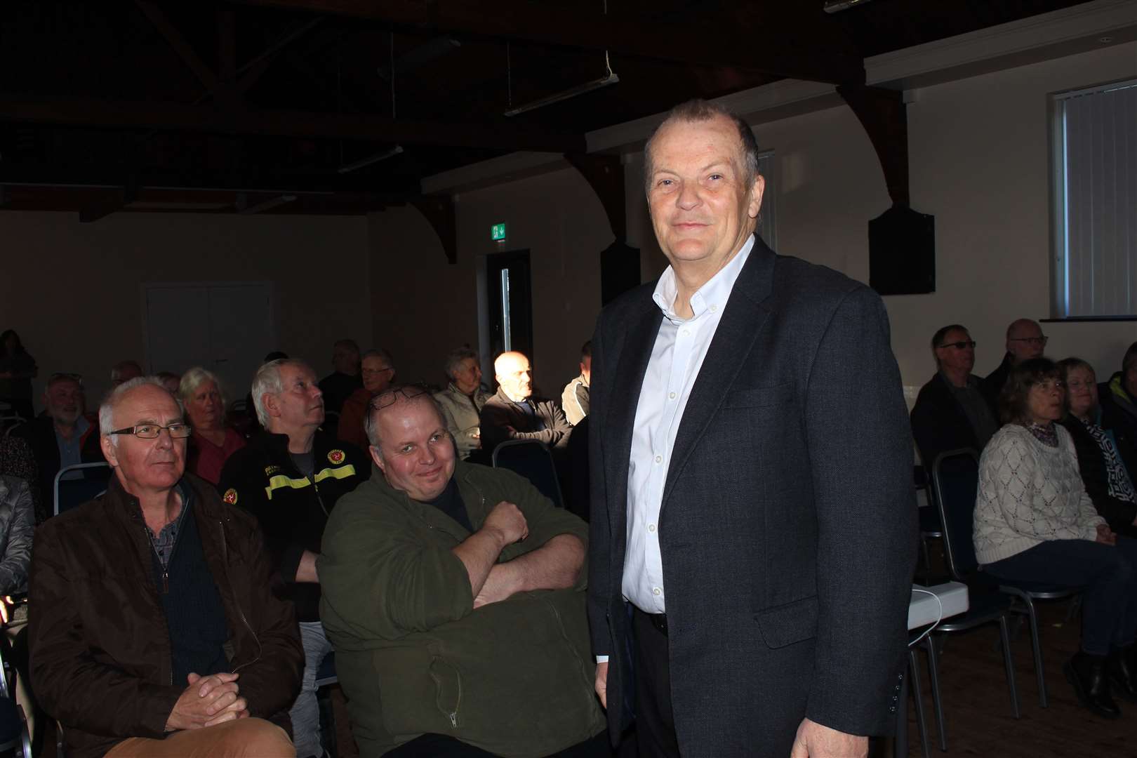 Military historian Bruce Tocher before his illustrated talk about Operation Freshman in Reiss village hall.
