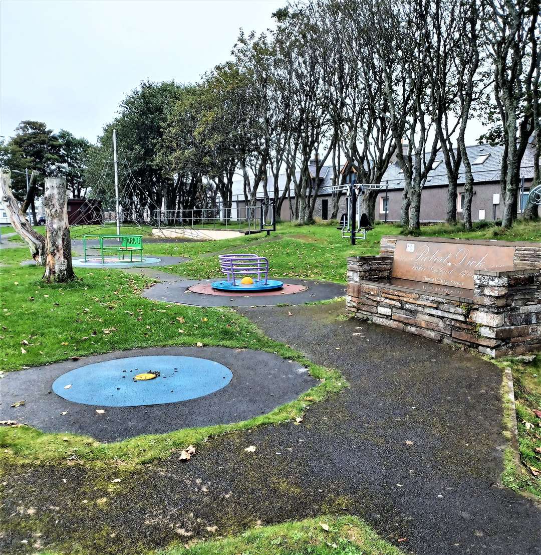 The boating pond play area in Thurso in a photo by Alexander Glasgow showing missing equipment.