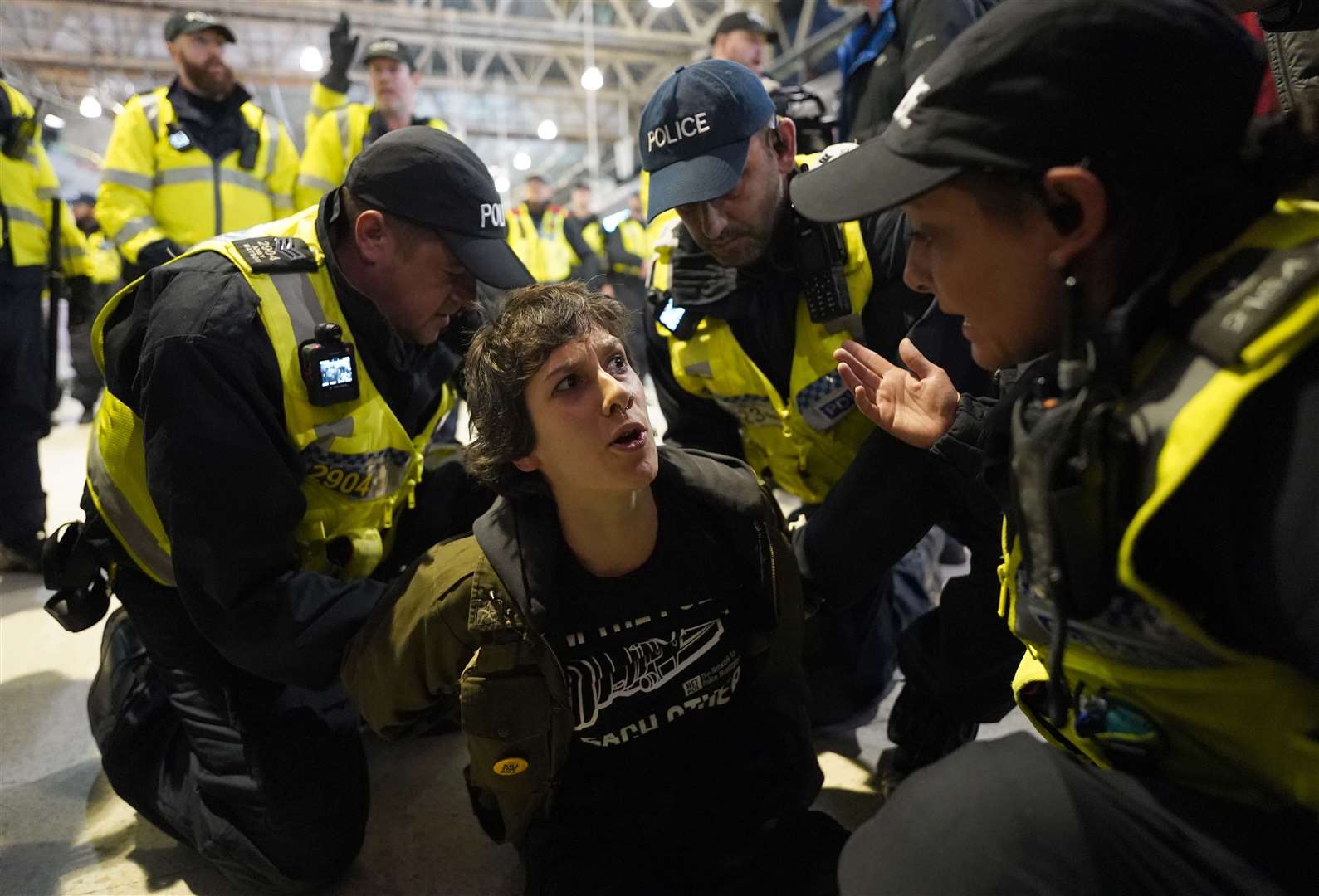 British Transport Police said at least five protesters were arrested at Waterloo station and no train services were affected (Stefan Rousseau/PA)