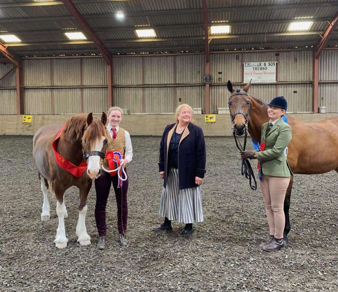 In-hand champion Bryony Jack with Donys Stand N Deliver (left) and reserve Emma Gunn and Denskyber Mayflower, along with the judge, Jane McNaught.