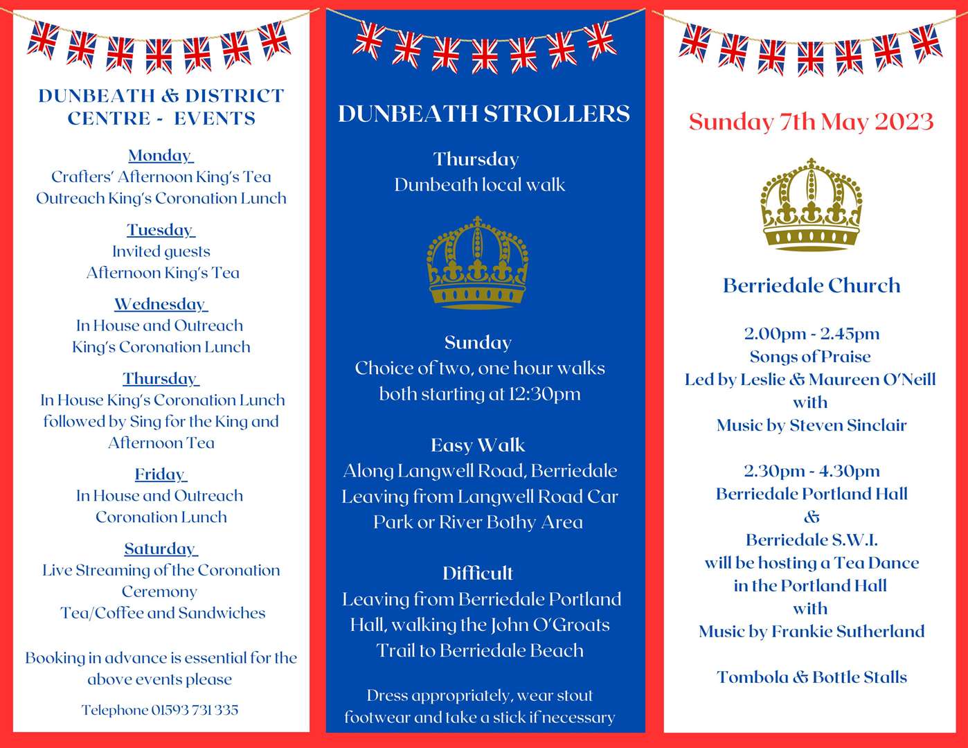 Leaflet for the programme of coronation events in Dunbeath and Berriedale (page 2).