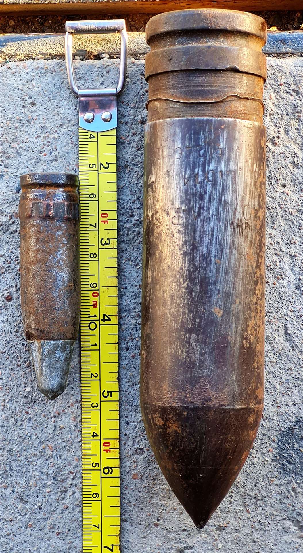 One shell was about seven inches and the other was three inches long.