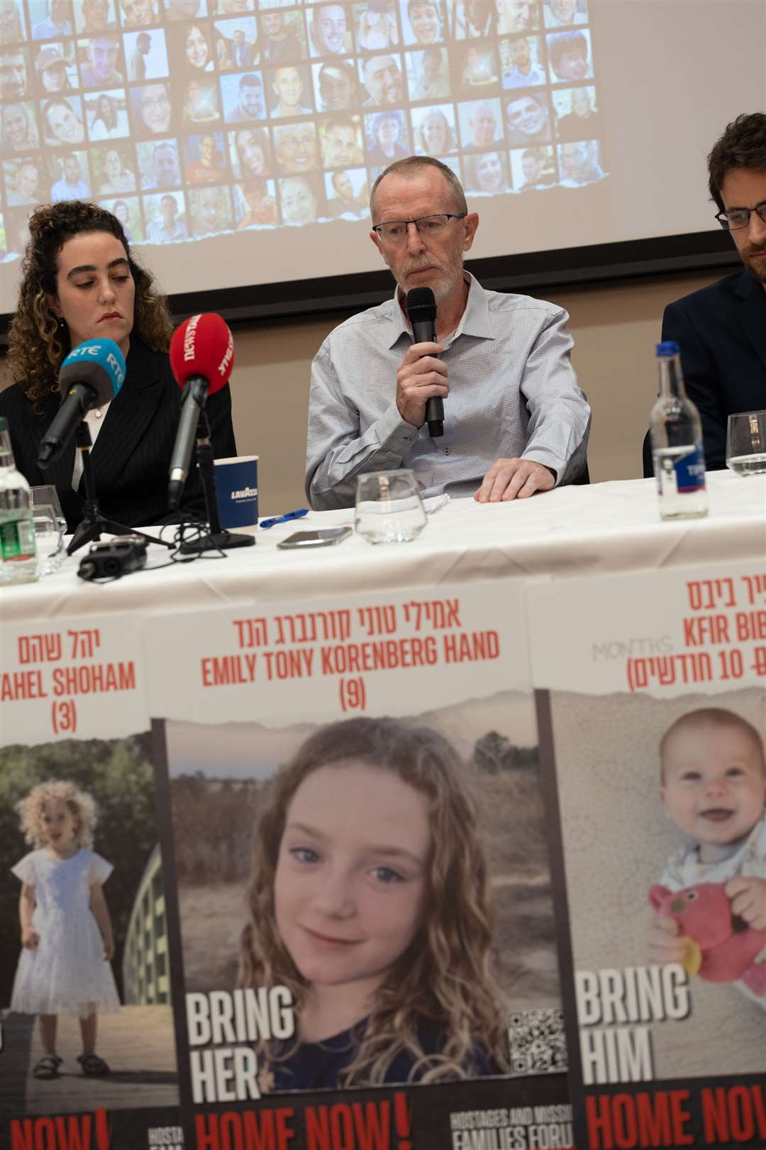 Thomas Hand and Natali Hand during a press conference for families of hostages feared taken in Gaza at the Embassy of Israel in Dublin on November 25 (Norma Burke/PA)